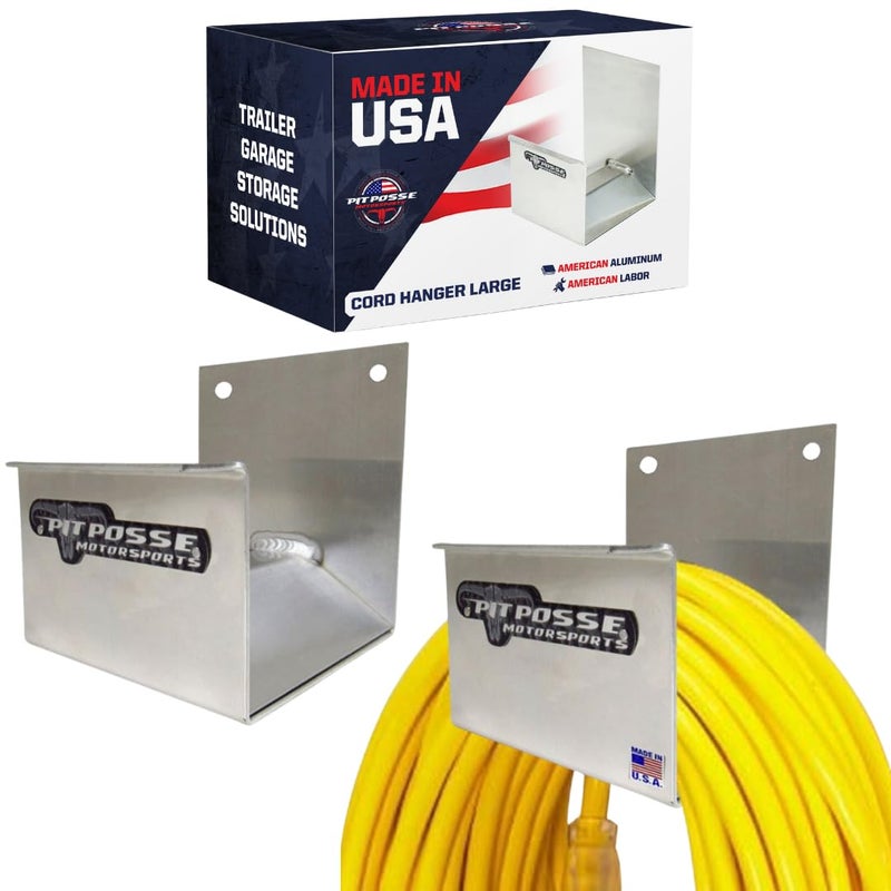 Pit Posse 463 Cord Hose Hanger Organizer for Enclosed Race Trailer Garage Shop - Made in USA - Aluminum Wall Holder Hook Storage Shelf 4.5 x 5 x 5-5 Year Warranty (Silver) - Image 1